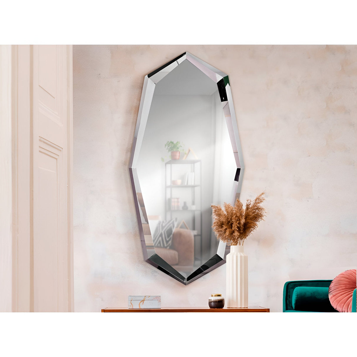 London Asymmetrical Steel Wall Mirror Silver - 180x90cm