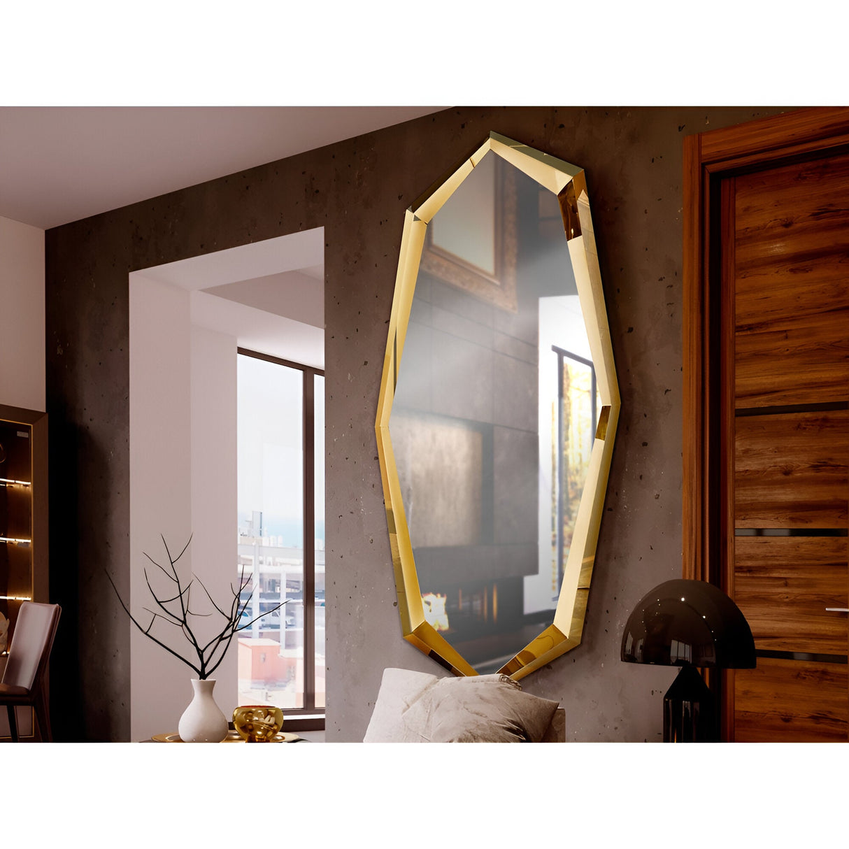 London Asymmetrical Wall Mirror Gold - 180x90cm