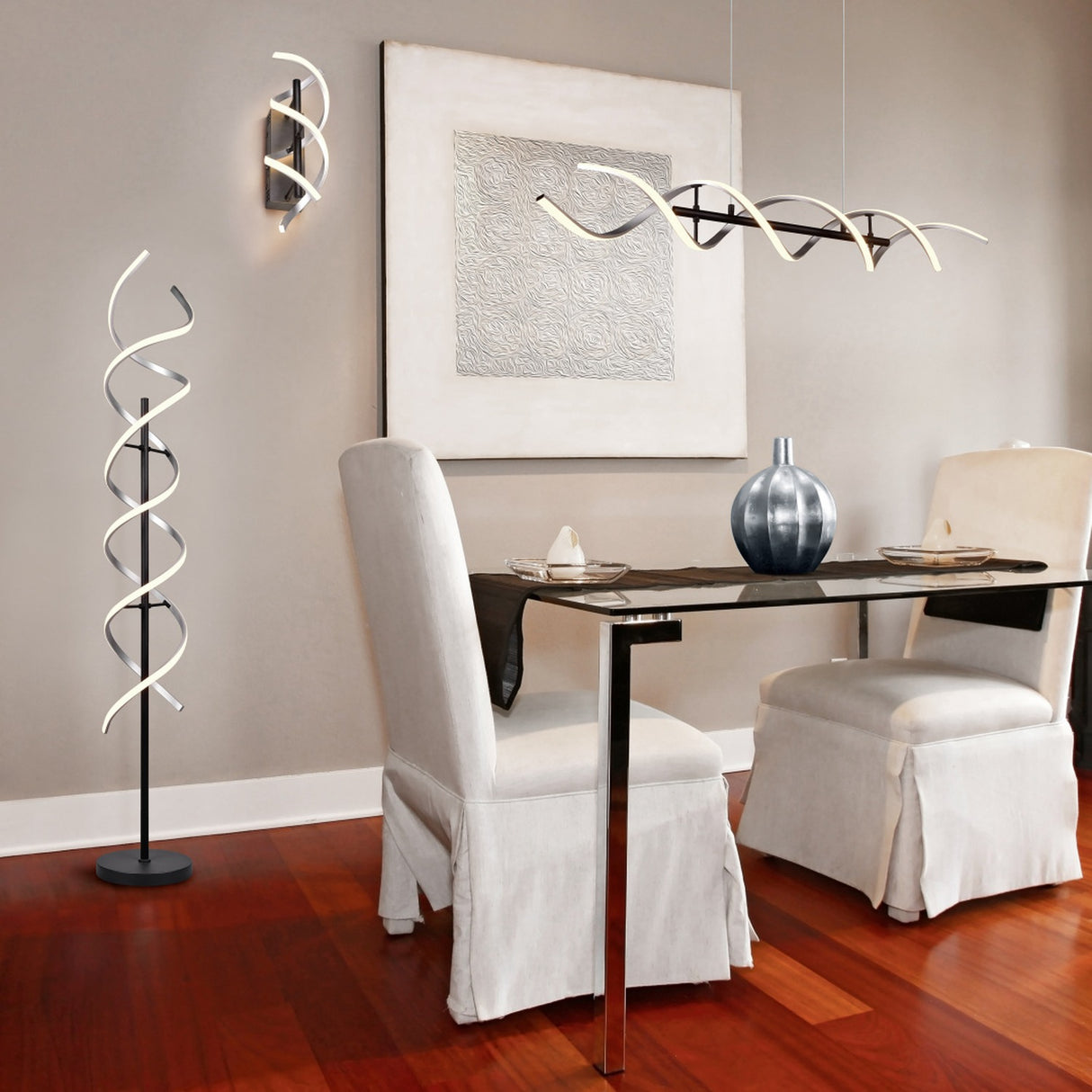 Sequence LED Spiral Chandelier – Brushed Aluminium