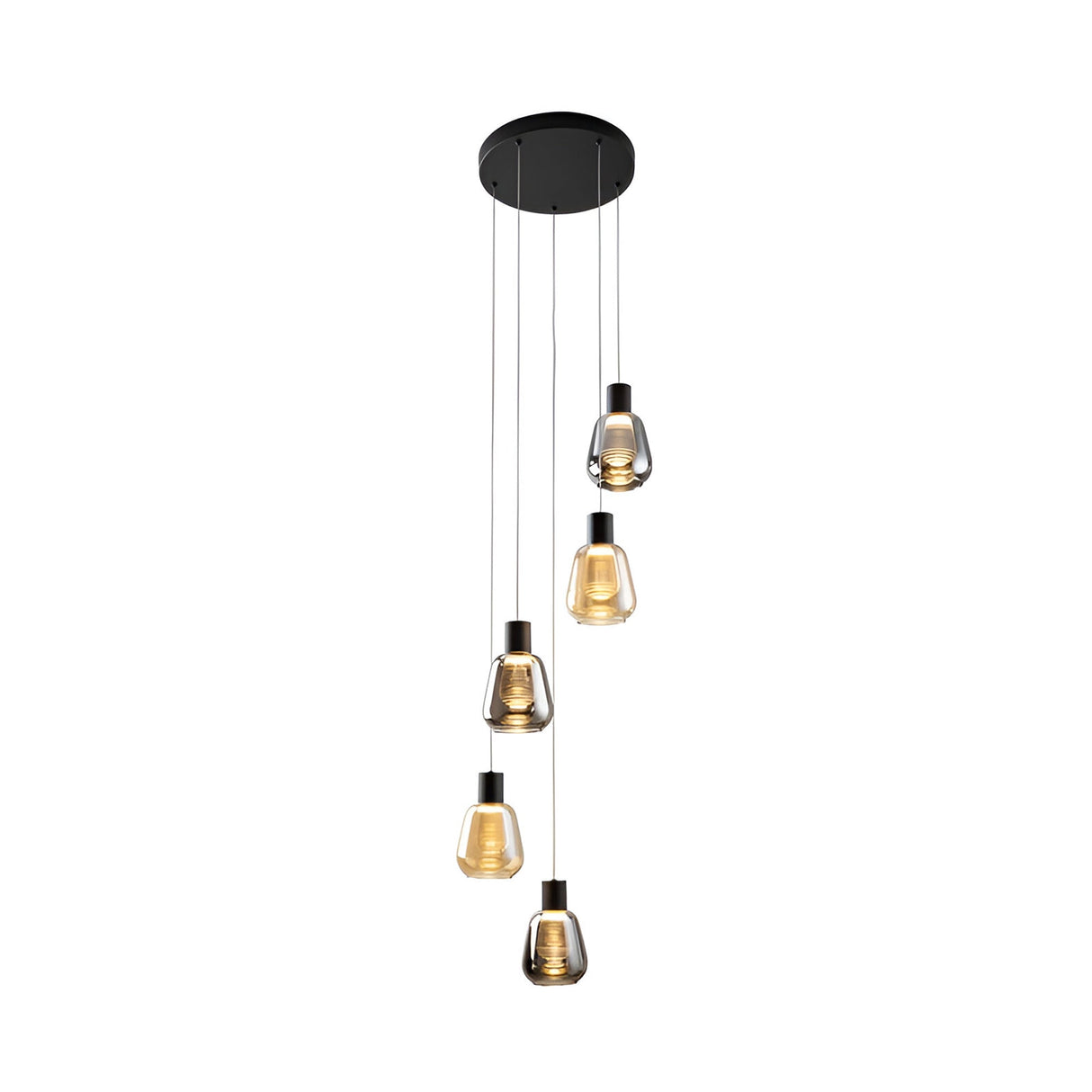 Carisa 5 Light LED Glass Cluster Pendant Light 25W 3000K - Black/Ambler