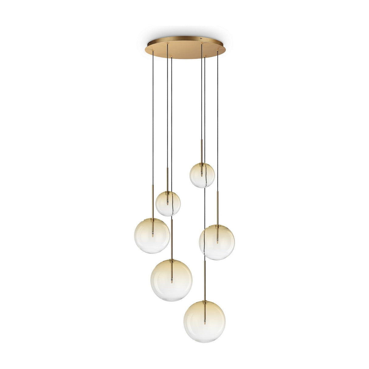 Equinoxe six light amber ombre glass cluster chandelier