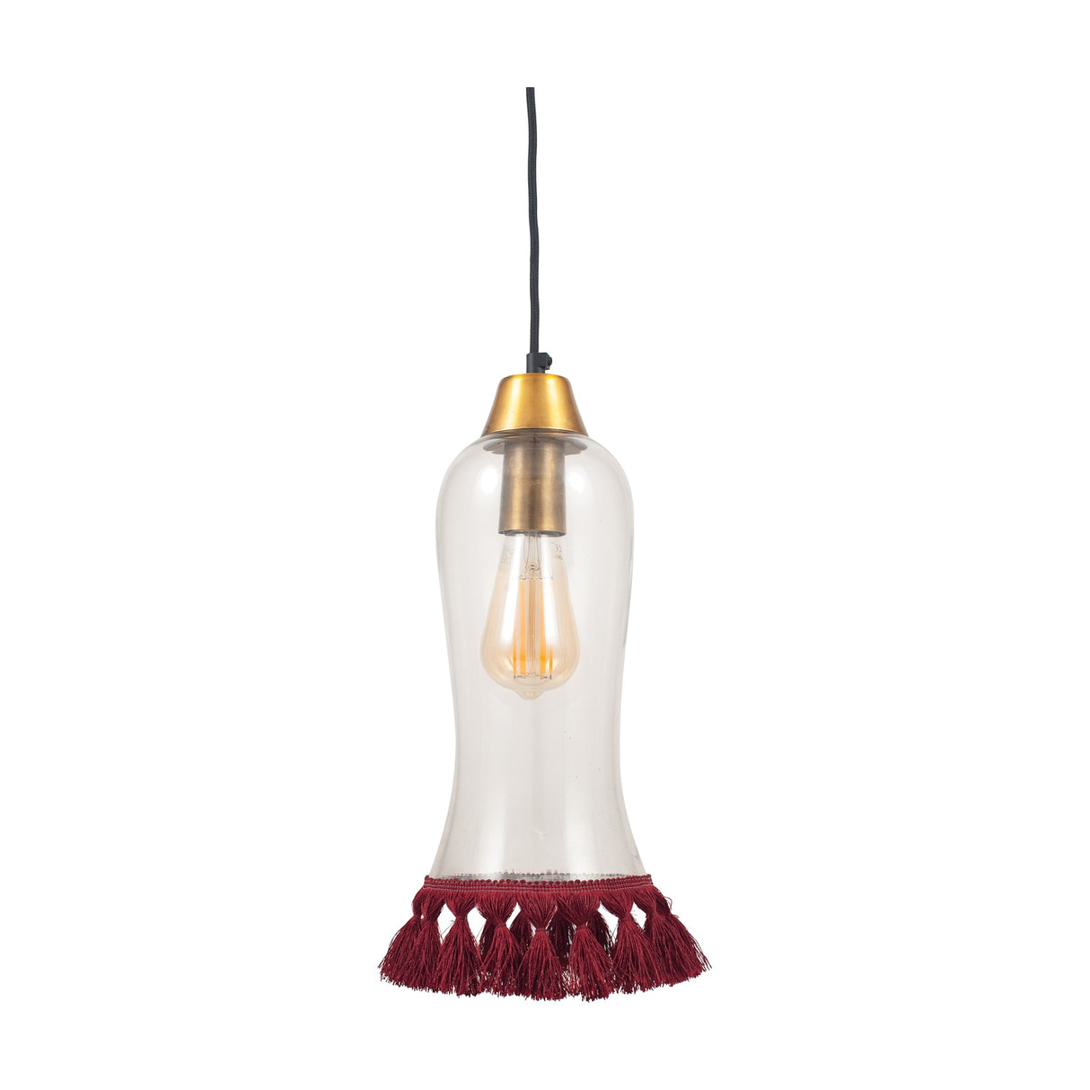 Dita Clear Organic Glass & Red Tassel Pendant Light - 15cm