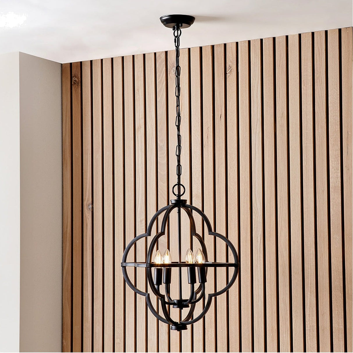 Amine Black Metal 4 Light Fleur De Lys Pendant - 47cm