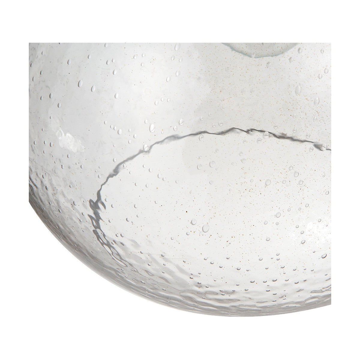 Close-up of the Beja Organic Shape Clear Bubble Glass Pendant Light, 30cm, showing textured glass with visible air bubbles and irregular seam detail.