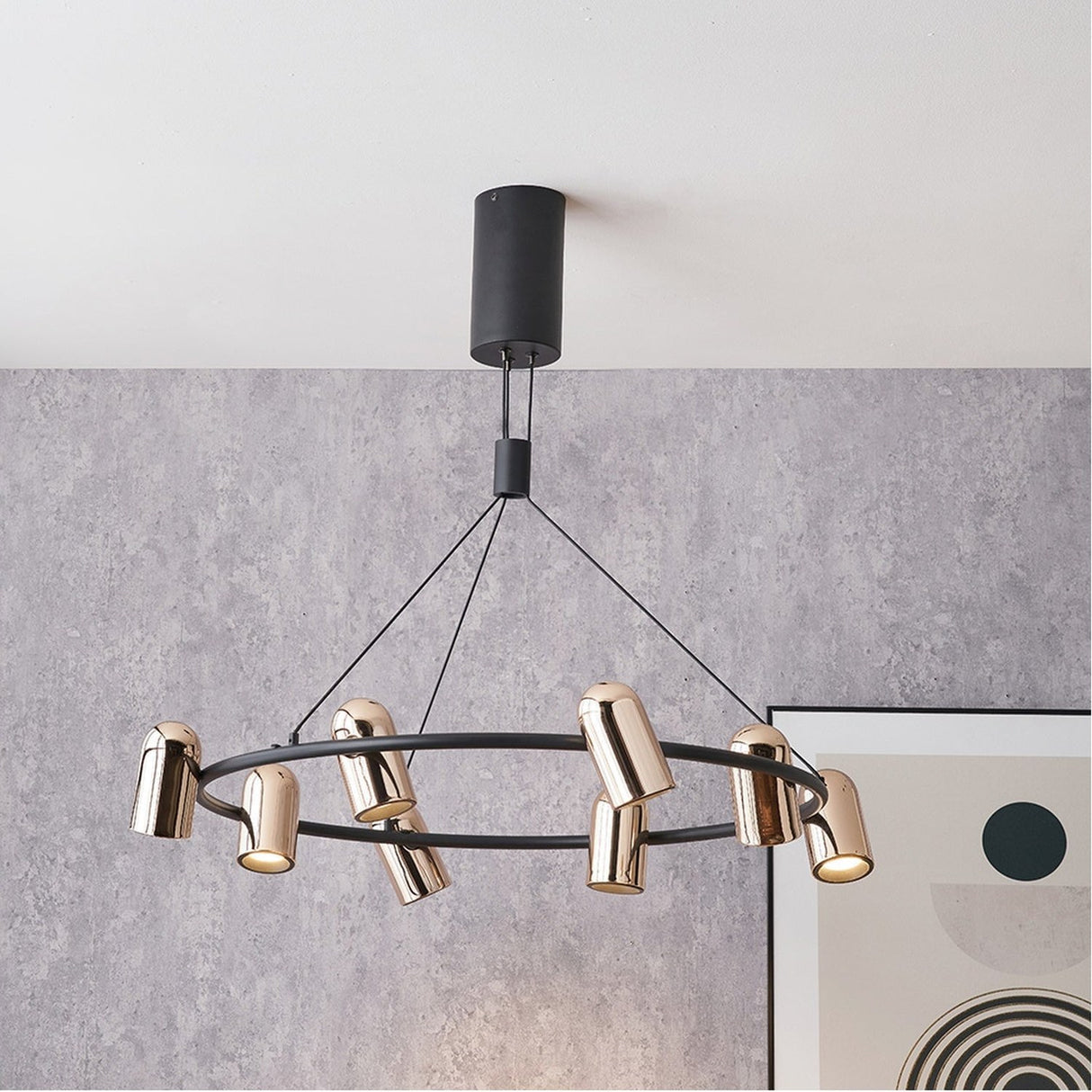 Xena Black & Rose Gold Iron 8 Light LED Pendant - 79cm