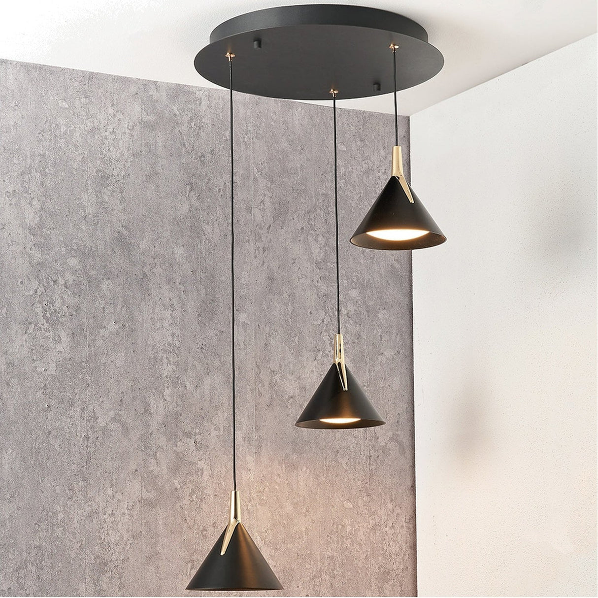 Astarion Matt Black & Gold Multi Drop LED Pendant Light - 42cm