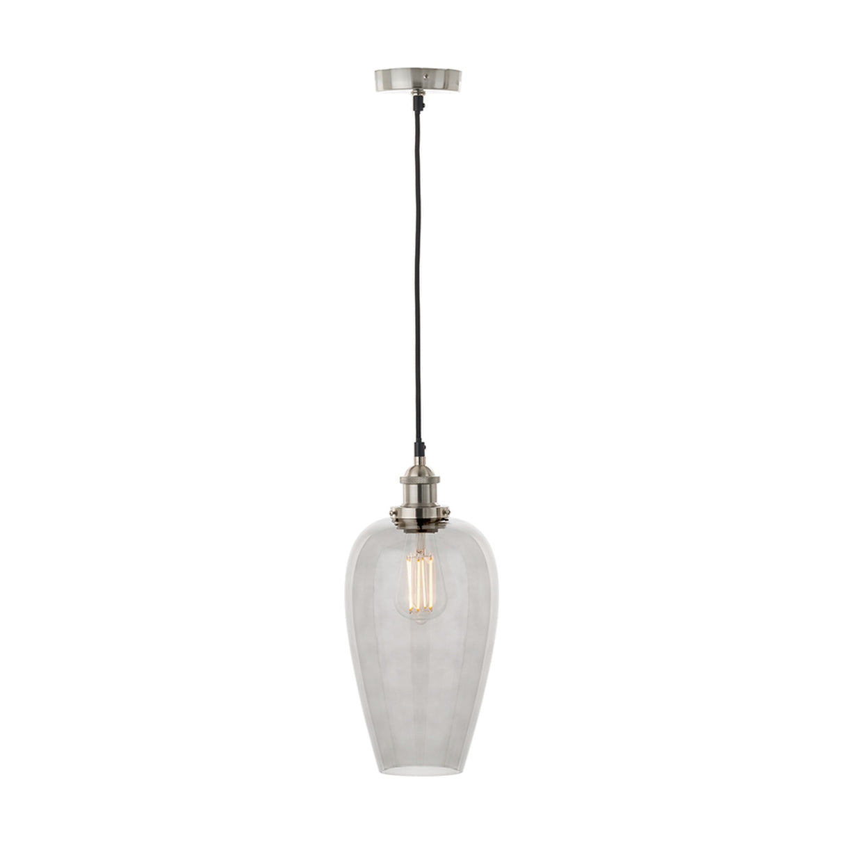 Clio Antique Silver Iron & Smoked Glass Pendant Light - 17cm