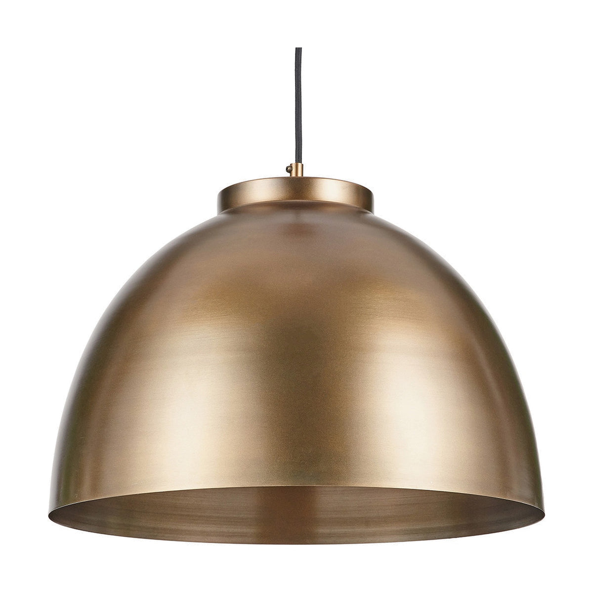Harlem Antique Brass Domed Pendant Light - 45cm, a metal dome-shaped ceiling light with visible black cable and brass fitting, shown on a plain white background.