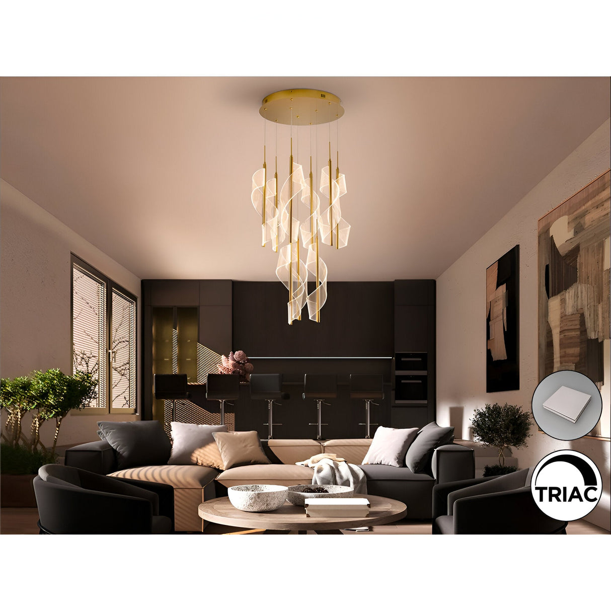 Austral 9 Light LED Cluster Pendant Light 78W 3000K - Gold/Transparent