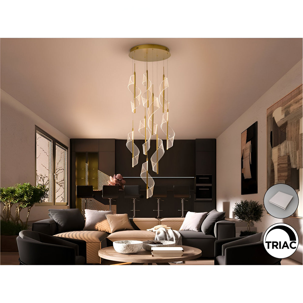 Austral 9 Light LED Cluster Pendant Light 78W 3000K - Gold/Transparent