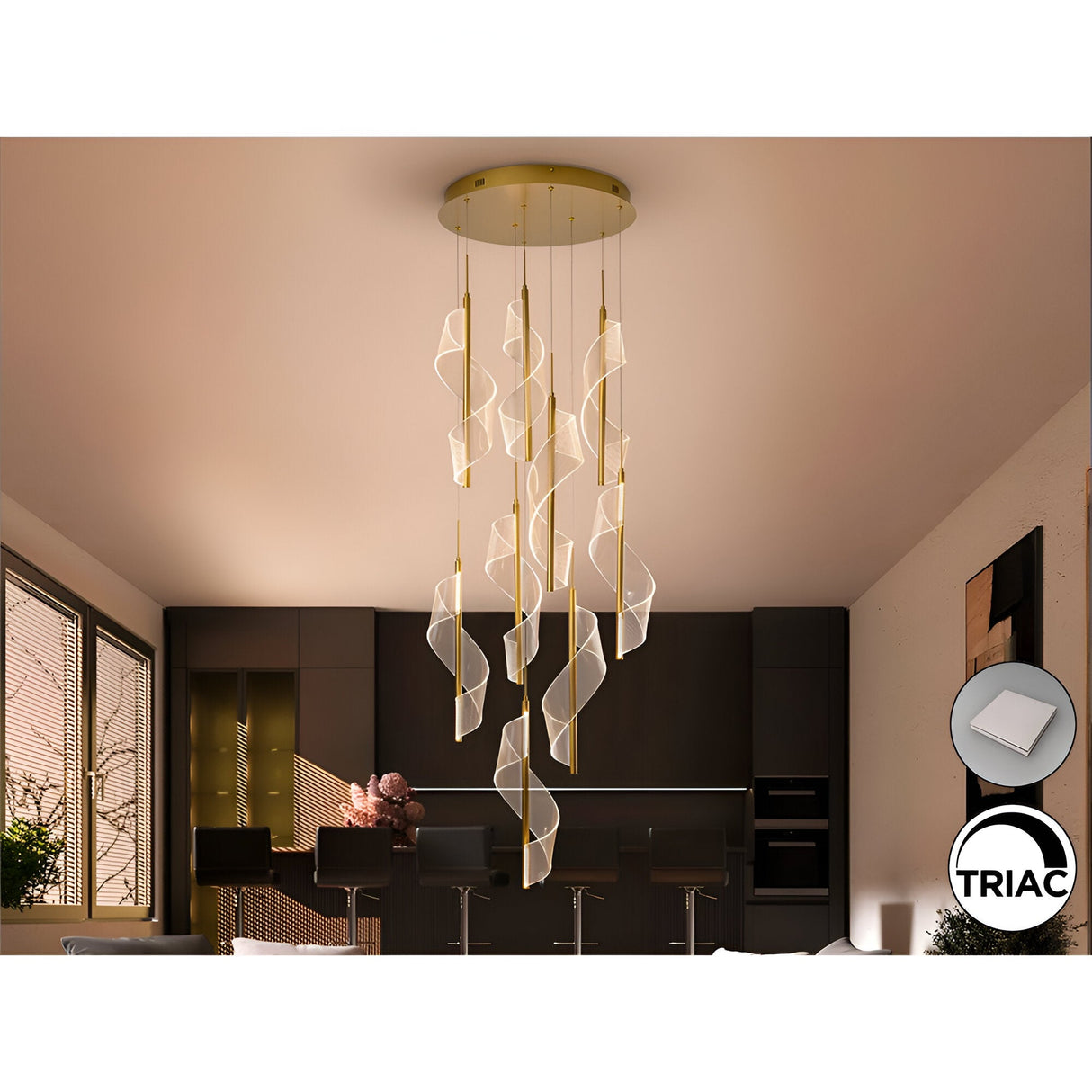 Austral 9 Light LED Cluster Pendant Light 78W 3000K - Gold/Transparent