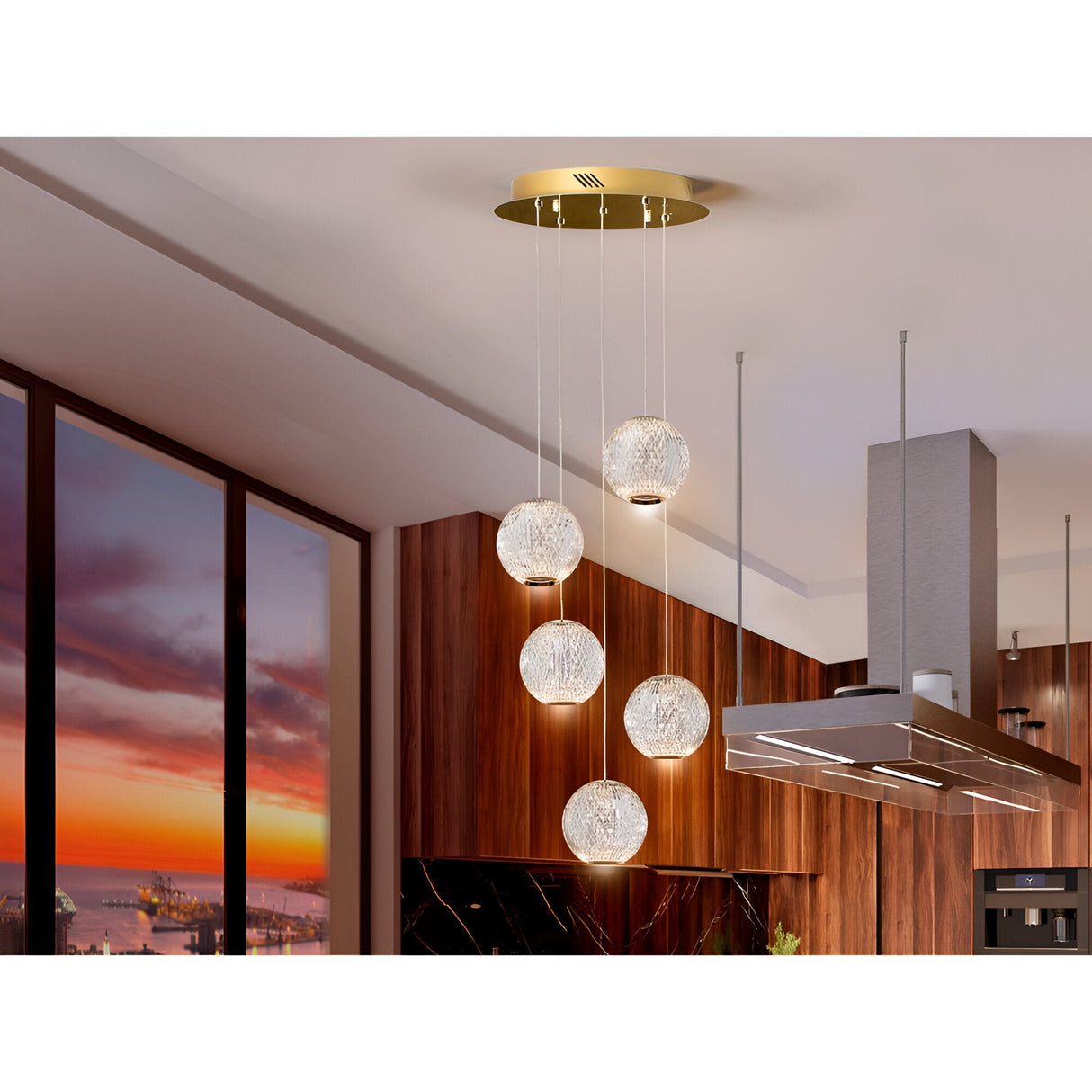 Austral 5 Light LED Cluster Pendant 26W 3200K - Gold/Transparent