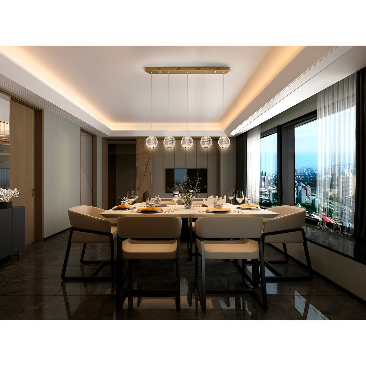 Austral 5 Light LED Bar Pendant 26W 3200K - Gold/Transparent