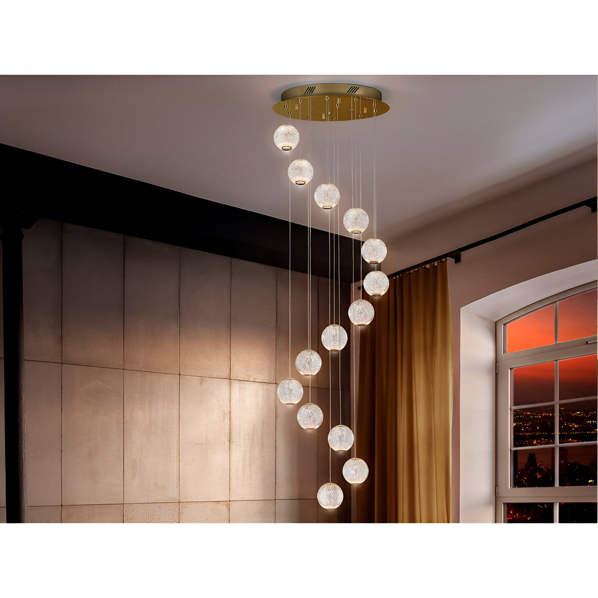 Austral 14 Light LED Cluster Pendant Light 69W 3200K - Gold/Transparent