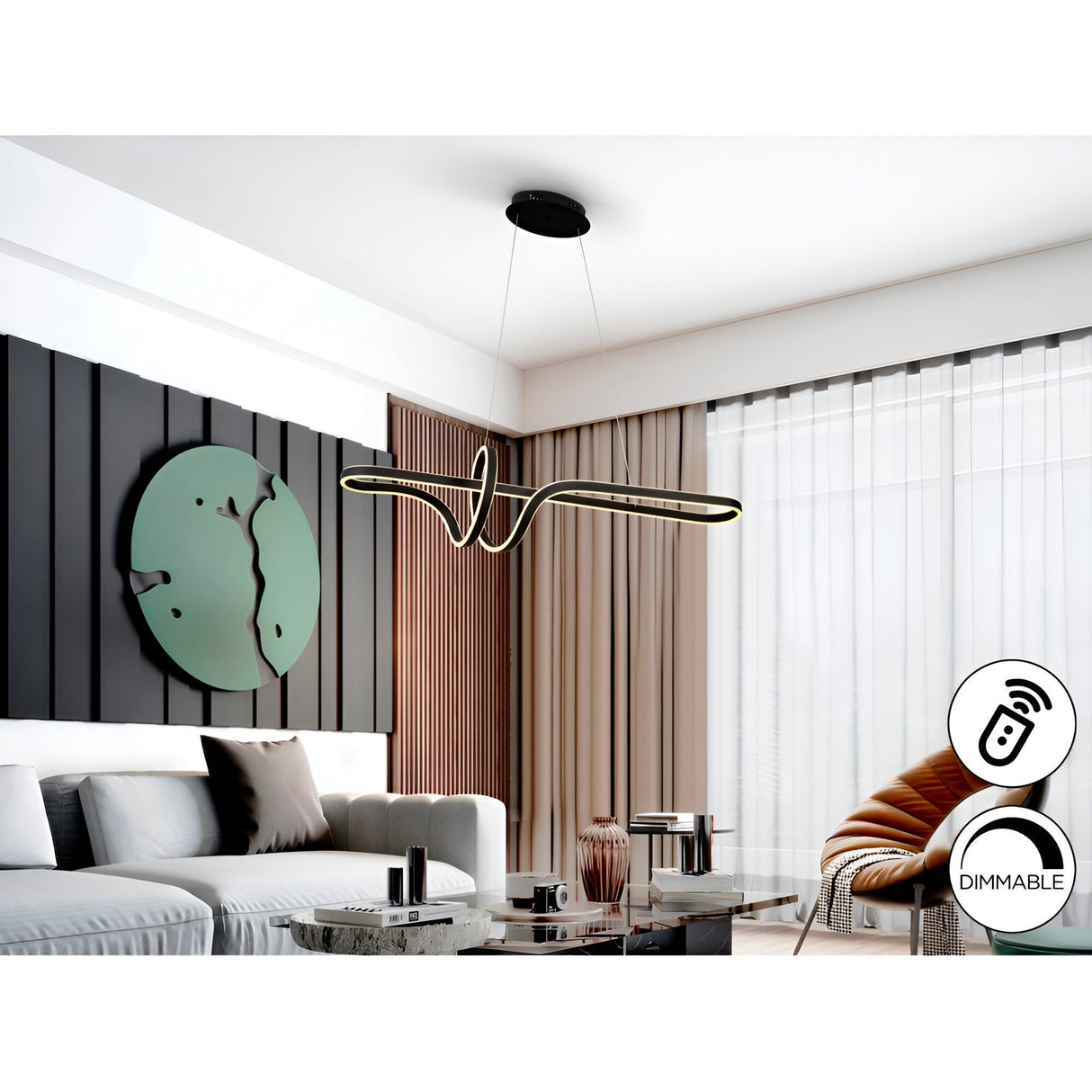 Simphony CCT Dimmable LED Light Linear Suspension - Black (With Remote Control)