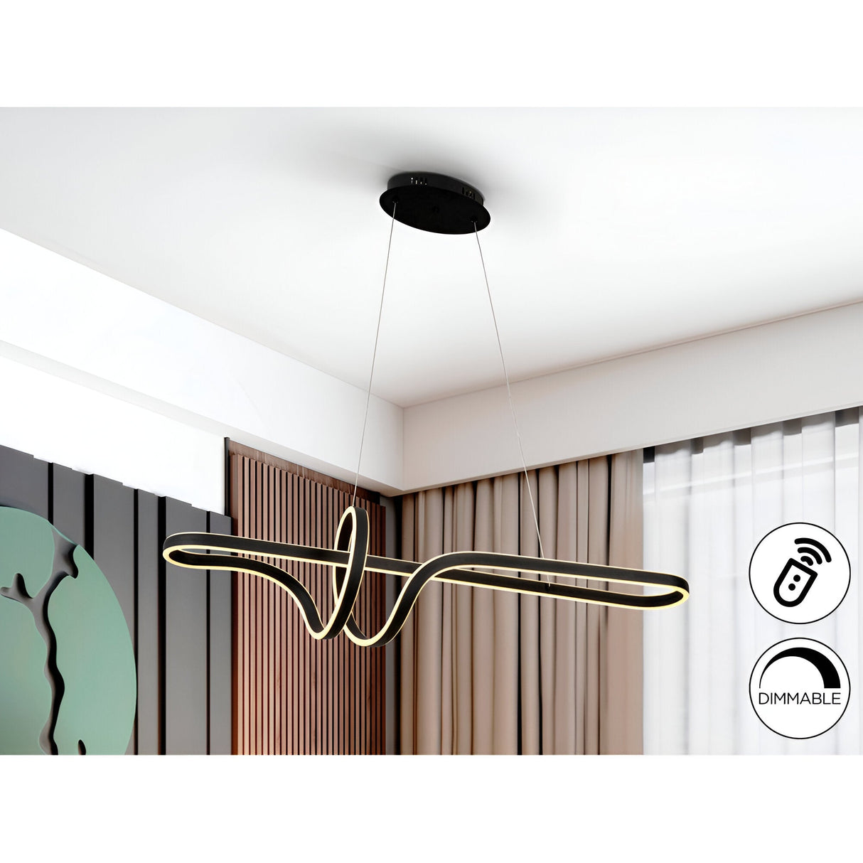 Simphony CCT Dimmable LED Light Linear Suspension - Black (With Remote Control)