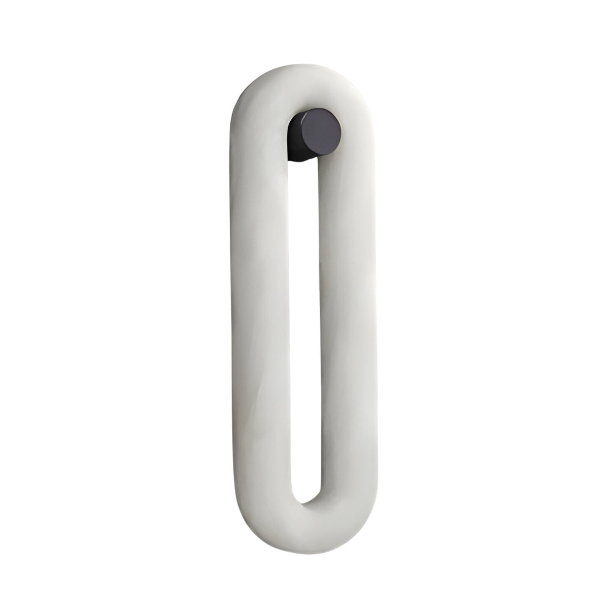 The Serava LED Large Alabaster Wall Light – Soft White is a modern oval Spanish alabaster sconce with a smooth white finish, featuring a single black circular detail at the top and shown against a plain white background.