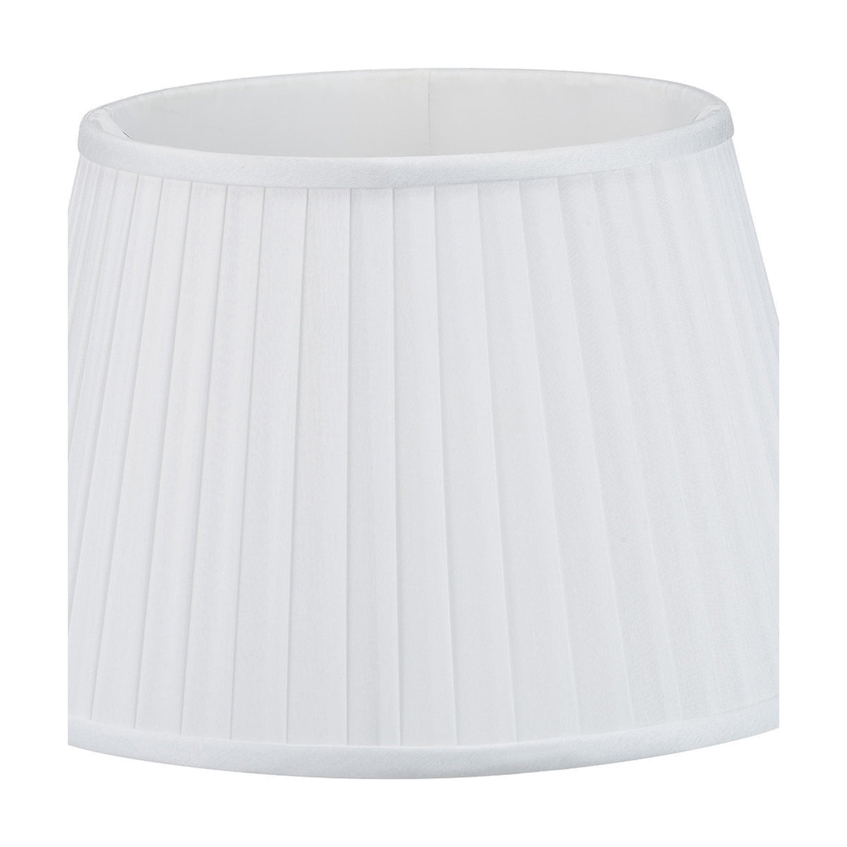 Lyndon Ivory Silk Mix Knife Pleated Tapered Lampshade, 40cm, in fabric with fine vertical pleats and a rolled top edge, shown on a plain white background.
