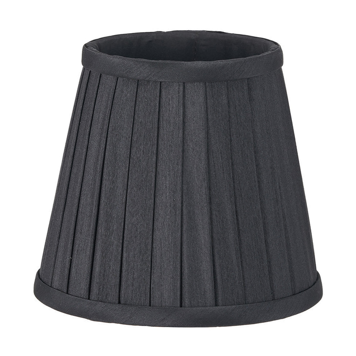 Lyndon Black Silk Mix Knife Pleated Tapered Lampshade, 16cm, with fabric pleats and trim edges, shown against a plain white background.