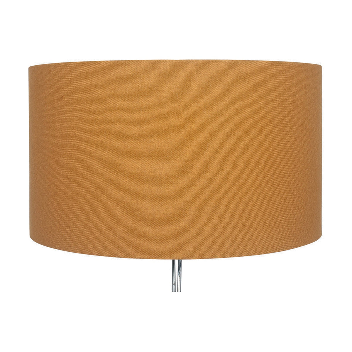 Henry Mustard Handloom Cylinder Lampshade, 40cm, in fabric with a mustard yellow finish, shown on a chrome lamp base against a plain white background.