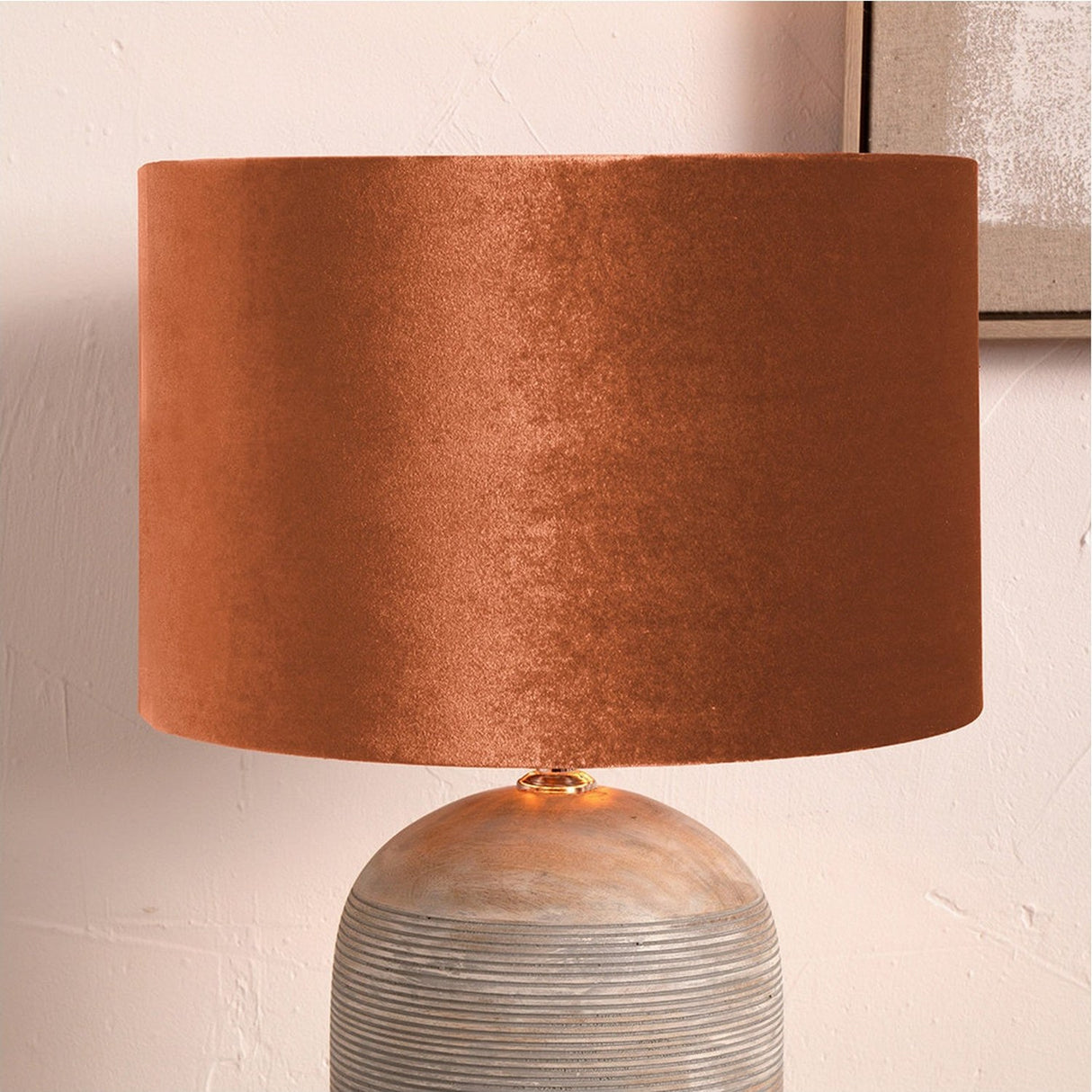 Bow Tobacco Velvet Cylinder Lampshade - 35cm