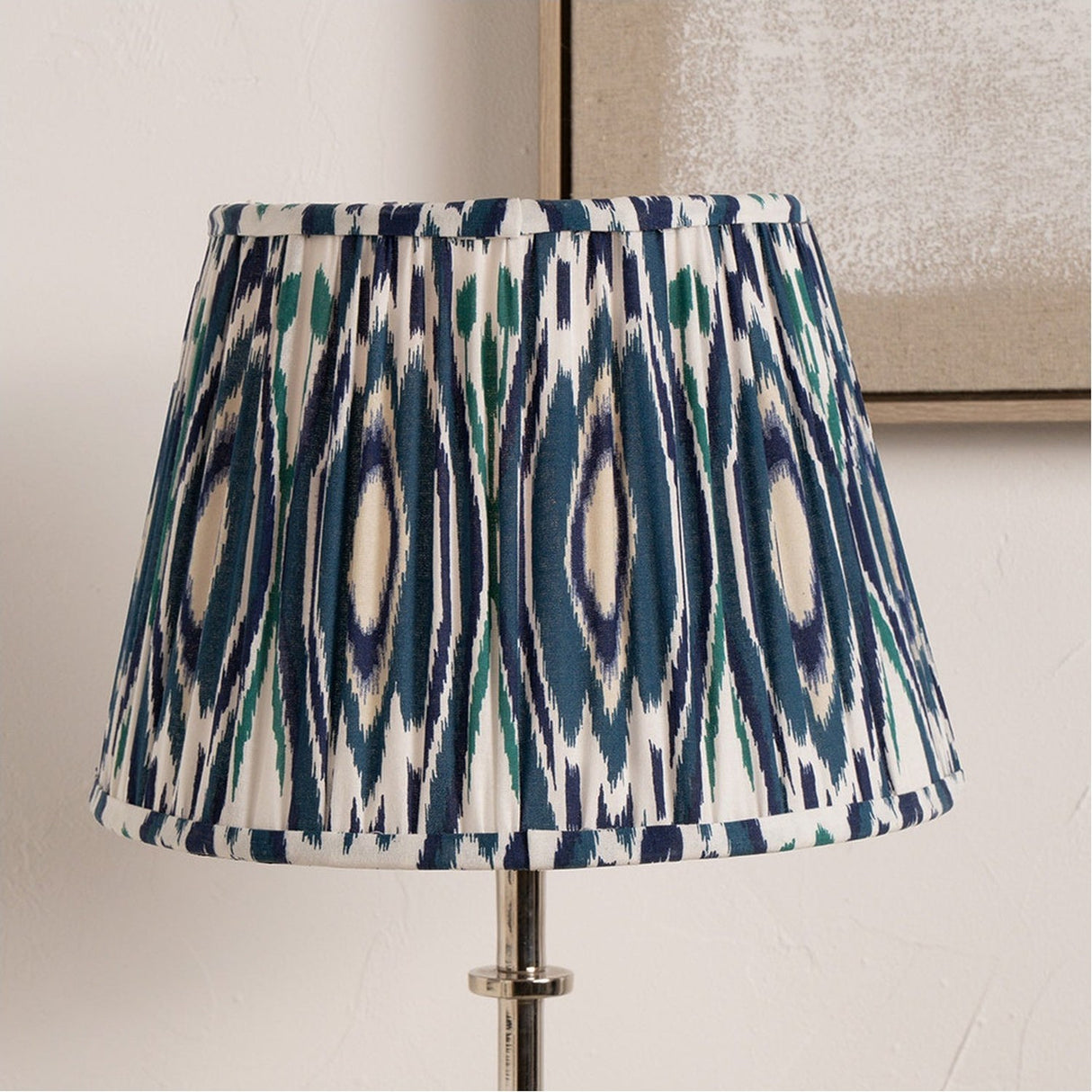 Izara Ocean Blue Ikat Pleated Tapered Lampshade - 40cm