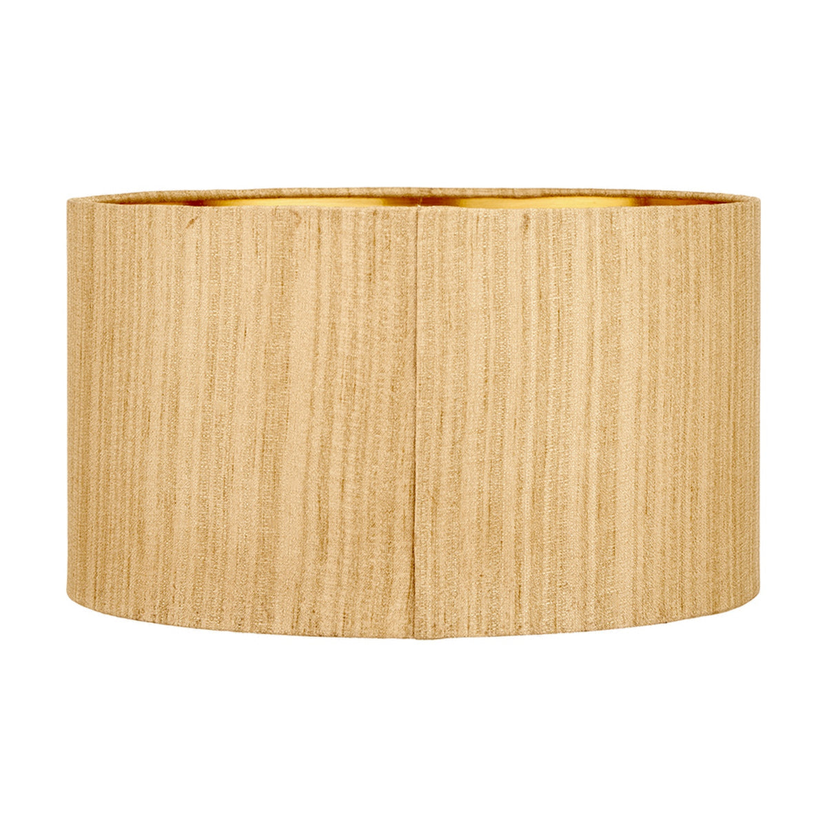 Stellan Gold Slubbed Silk Mix Lined Cylinder Lampshade, 45cm, with a textured fabric exterior and gold-tone interior lining, shown on a plain white background.