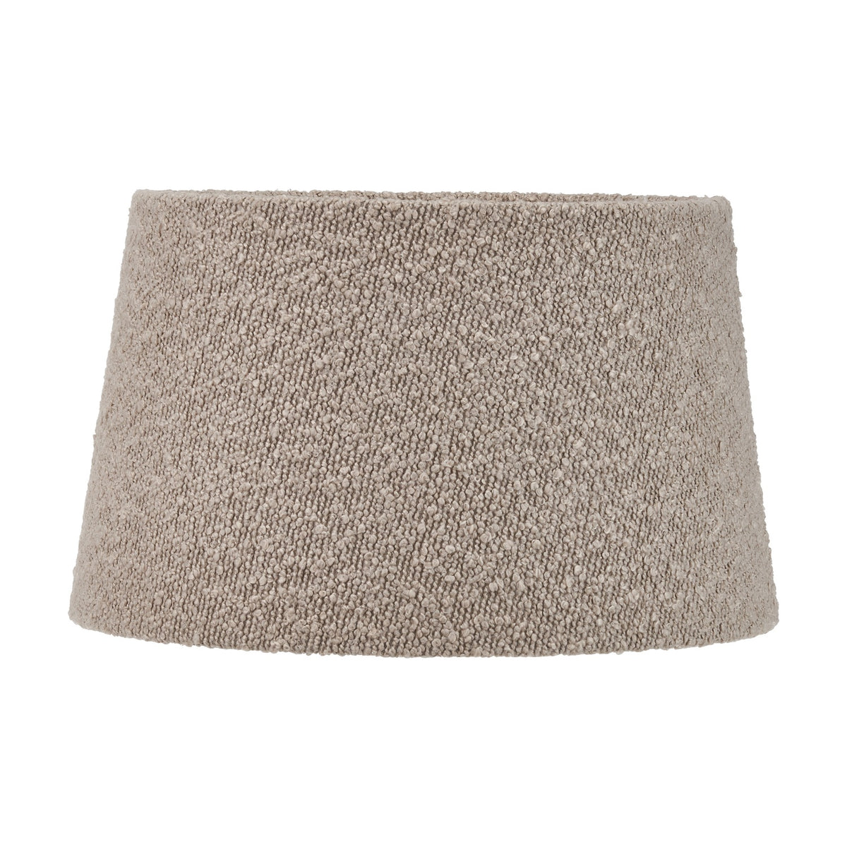 Martigues Taupe Boucle Tapered Lampshade, 35cm, in a textured fabric finish with a wide top and narrower base, shown on a plain white background.