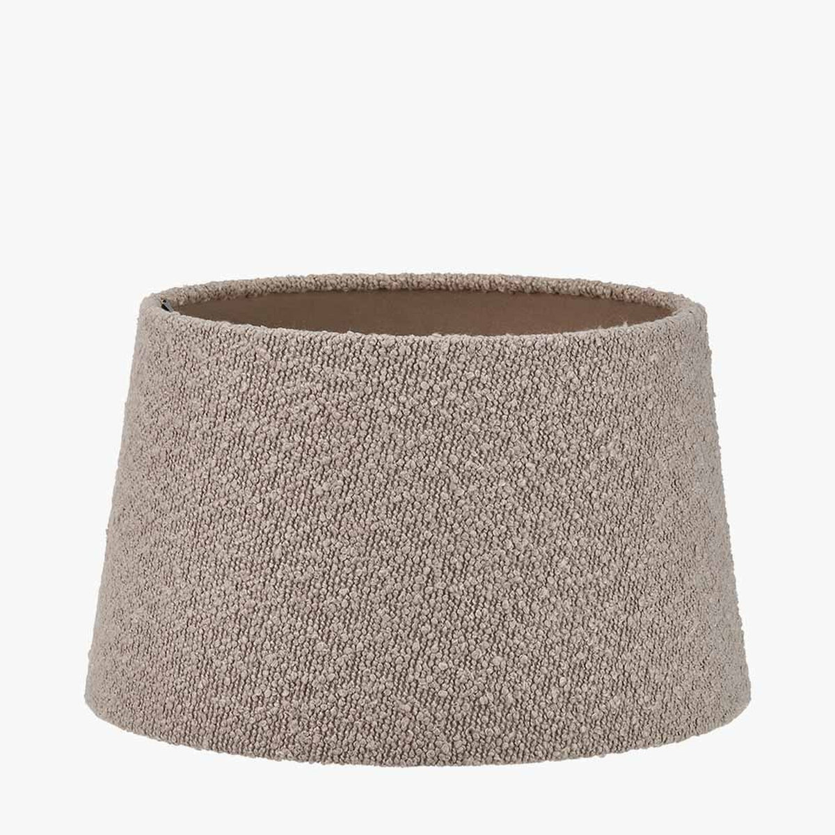 Martigues Taupe Boucle Tapered Lampshade, 35cm wide, in a textured fabric with a rounded top and wider base, shown on a plain white background.