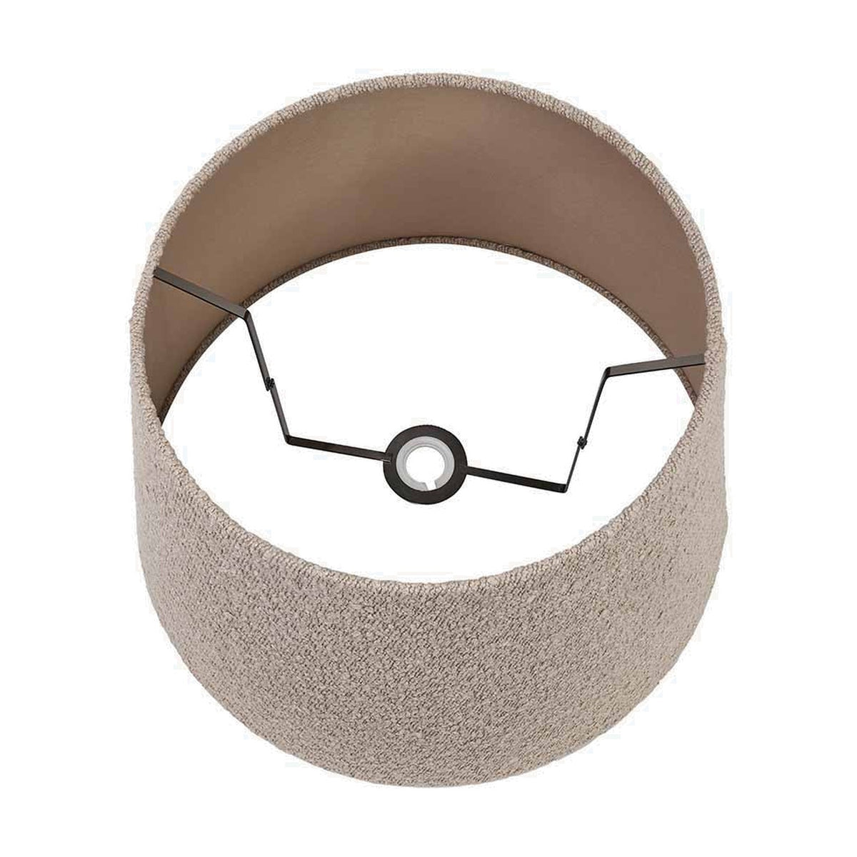 Martigues Taupe Boucle Tapered Lampshade, 45cm, shown from above with visible metal fitting and bulb holder, taupe fabric exterior and lining, on a plain white background.