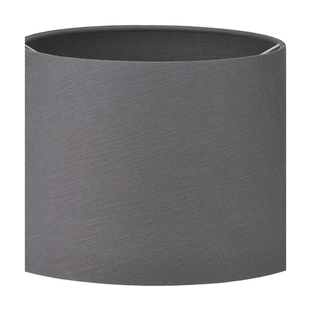 Lys Steel Grey Self Lined Linen Tapered Lampshade, 30cm, in a plain textured grey fabric with a tapered drum shape, shown on a white background.