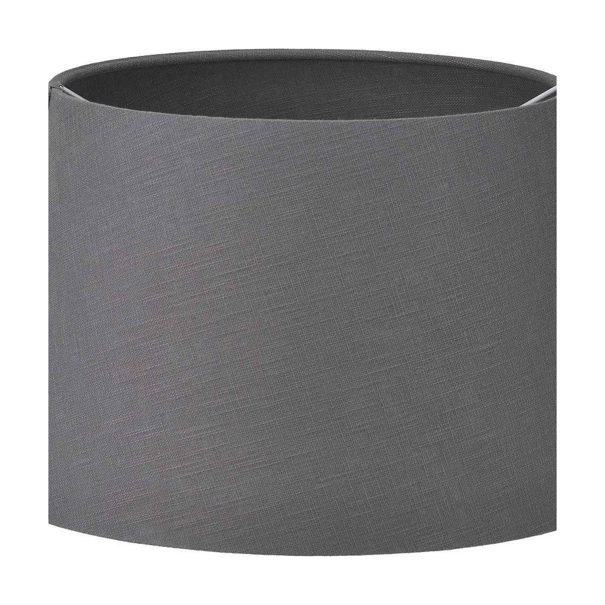 Lys Steel Grey Self Lined Linen Tapered Lampshade, 45cm, shown close-up in a drum-tapered shape with textured linen fabric, against a plain white background.