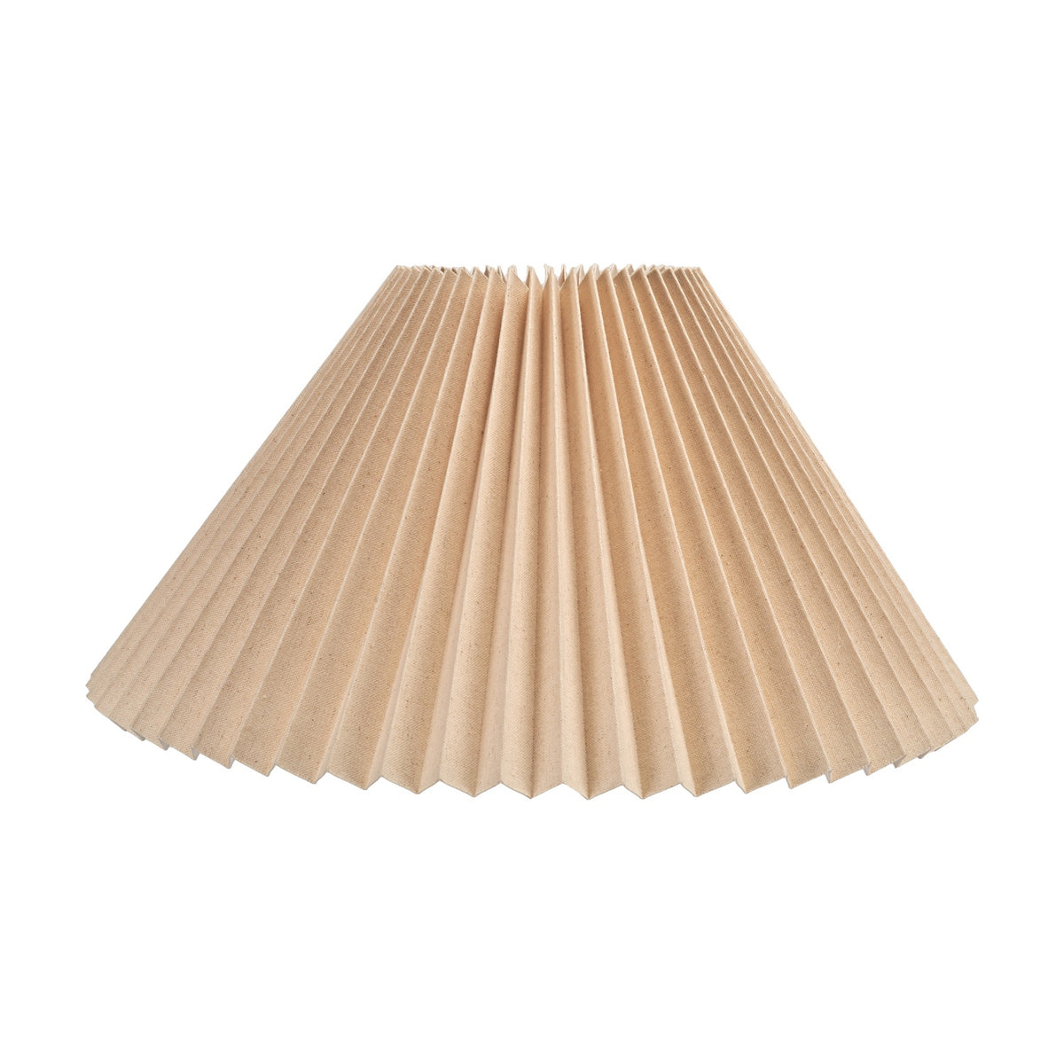 Amelia Linen Hard Pleated Tapered Lampshade in natural fabric, 45cm wide with a finely pleated finish and downward-facing taper, shown on a plain white background.