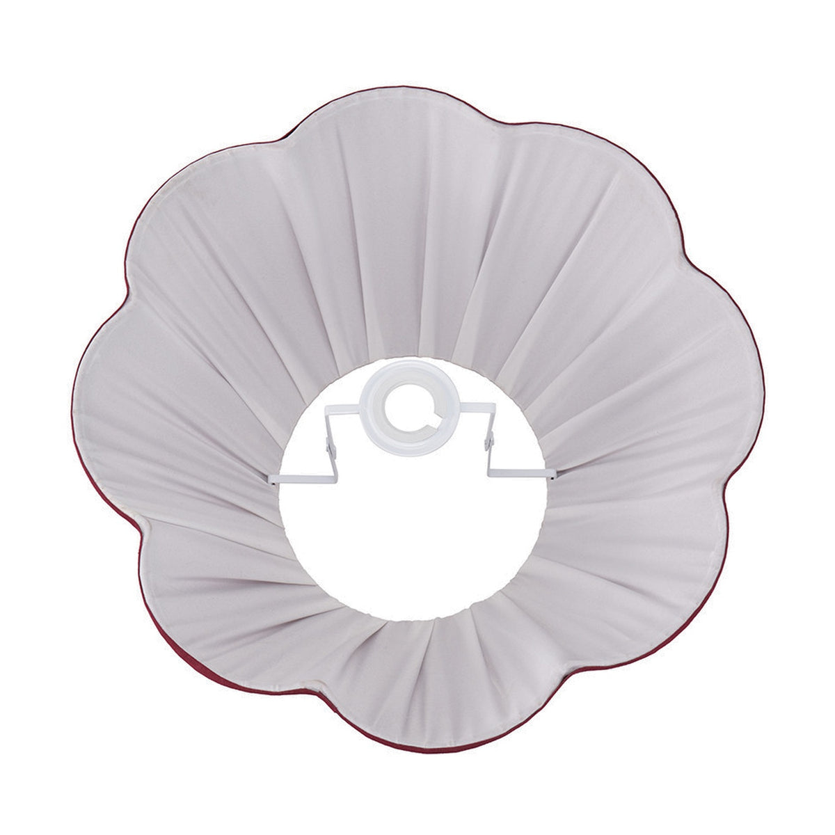Malia Mulberry Red pleated scalloped tapered lamp shade, 45cm, shown in fabric with white fitter frame, viewed from below against a plain white background.