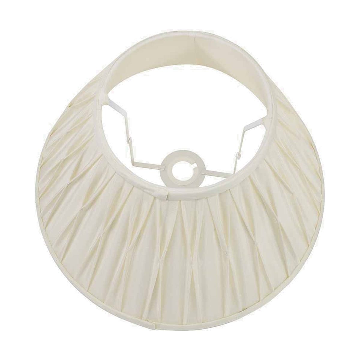 Garbo Cream Silk Mix Pinch Pleated Tapered Lampshade, 40cm, shown from above with white fitter frame, on a plain white background.