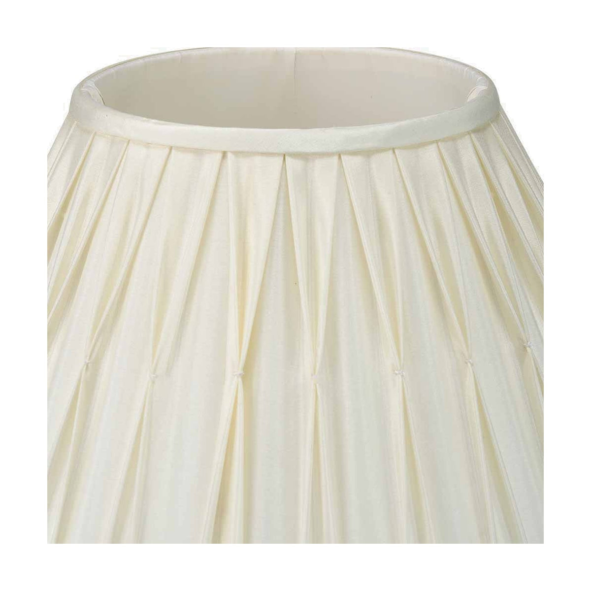 Close-up of the Garbo Cream Silk Mix Pinch Pleated Tapered Lampshade, 40cm, showing fabric pleats and folds in cream against a plain white background.