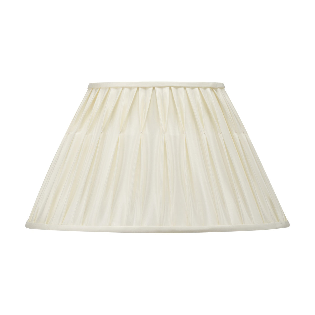 Garbo Cream Silk Mix Pinch Pleated Tapered Lampshade, 45cm, in cream fabric with hand-pleated pattern and trimmed edges, shown on a plain white background.