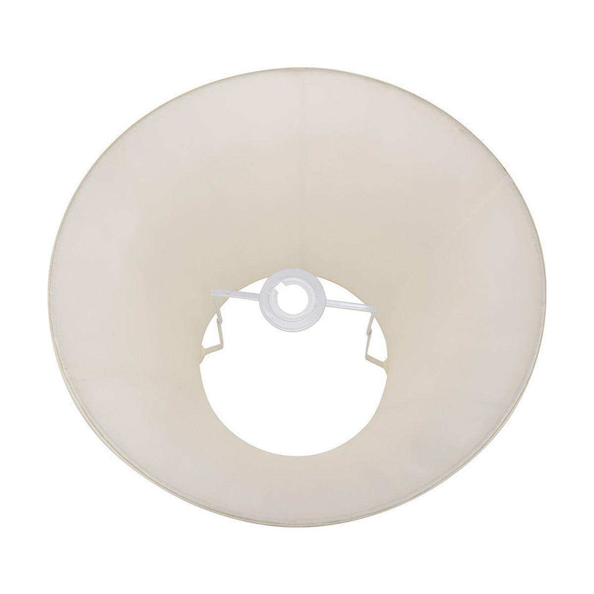 Garbo Cream Silk Mix Pinch Pleated Tapered Lampshade, 45cm, shown from below with white fitter clips, on a plain white background.