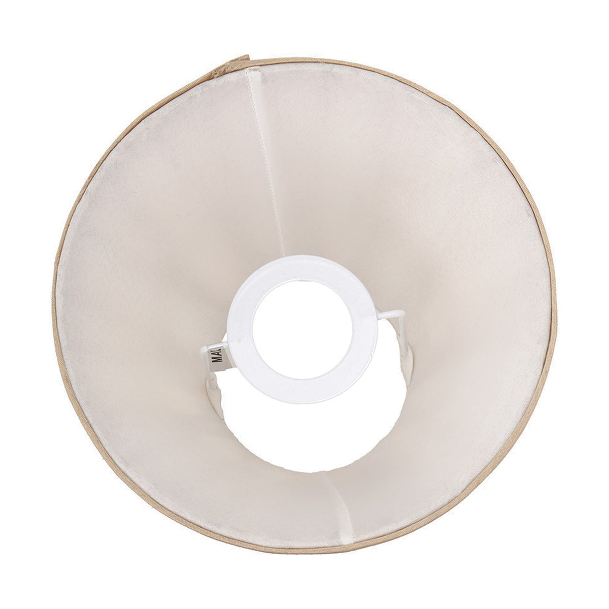 Garbo Gold Silk Mix Pinch Pleated Tapered Lampshade, 20cm, shown from above with white fitter ring, on a plain white background.