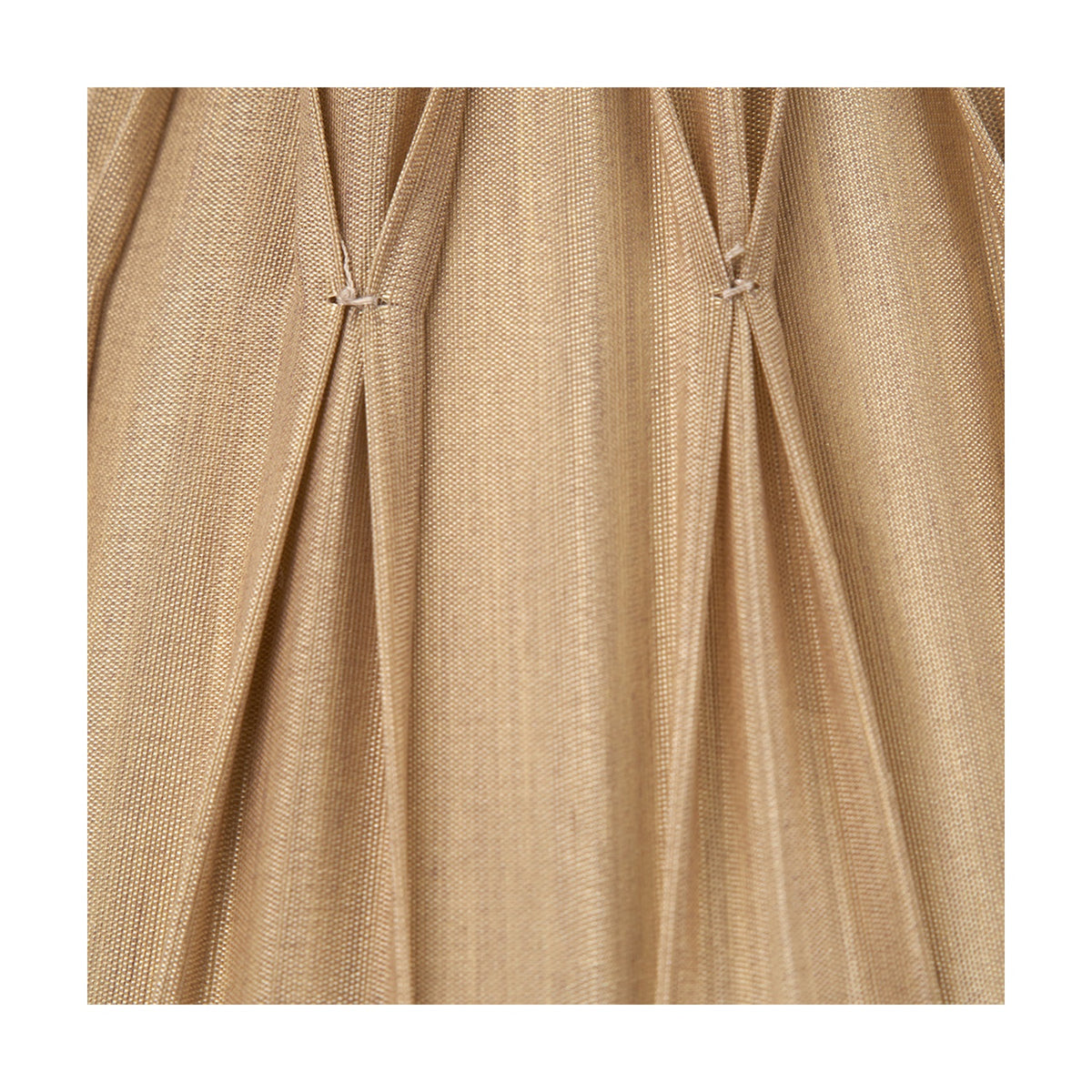 Close-up of the Garbo Gold Silk Mix Pinch Pleated Tapered Lampshade, 20cm, showing gold fabric with vertical pleats gathered by small stitched pinches.