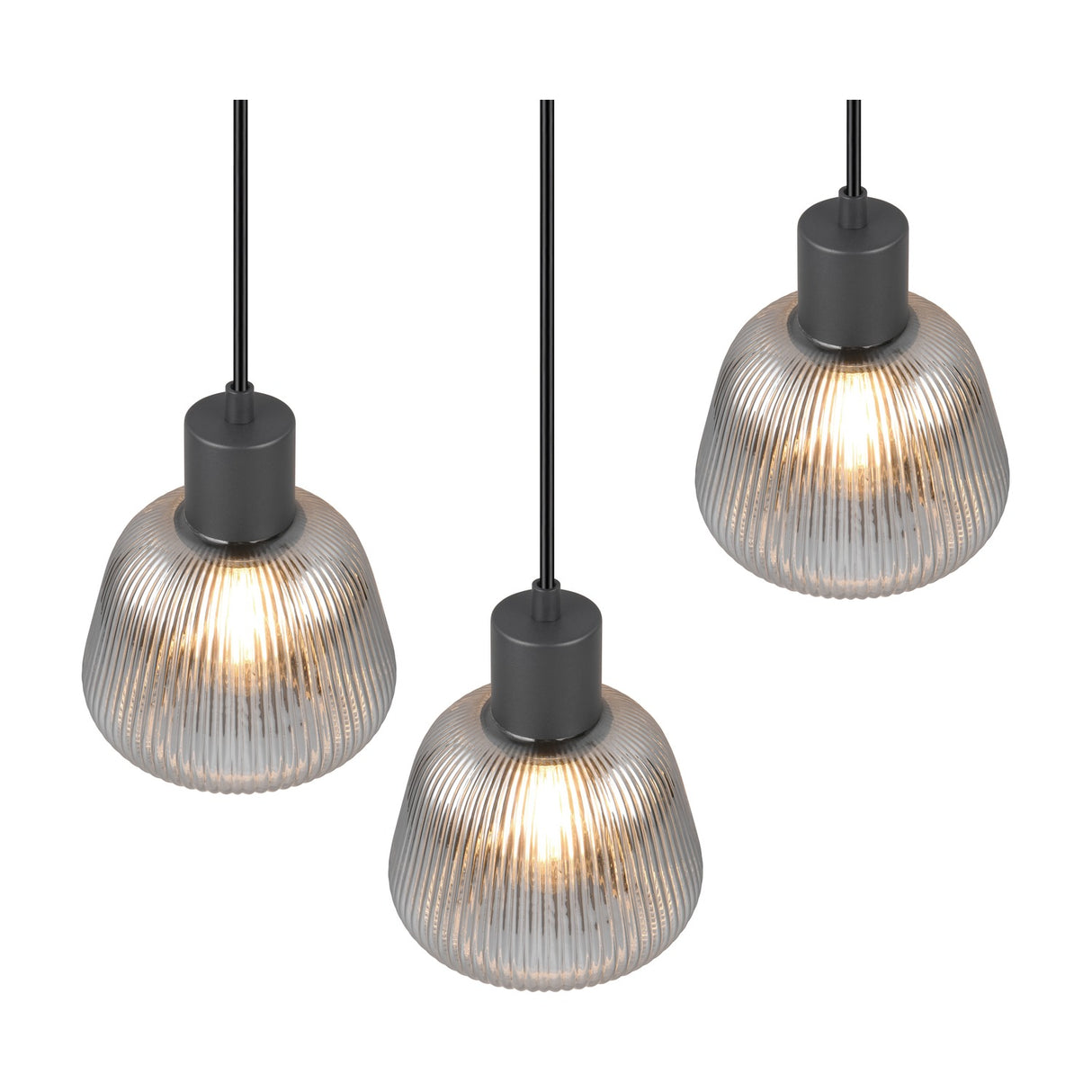 Tarifa 3 Light Glass Chandelier – Matt Black