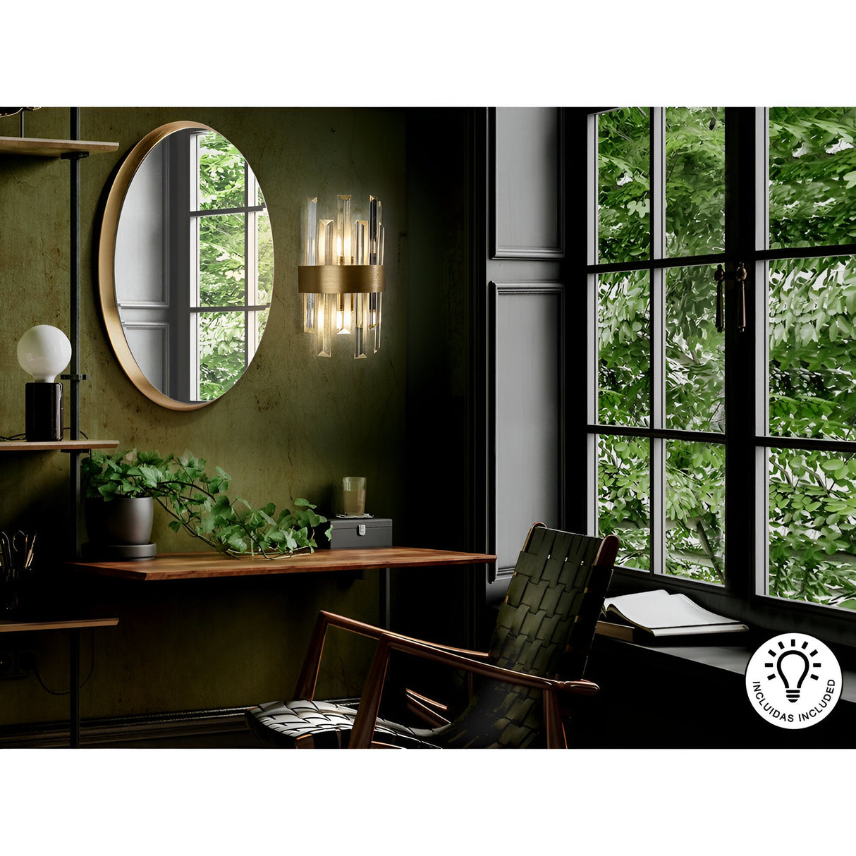 Grace 2 Light Glass Wall Light - Brushed Gold/Transparent