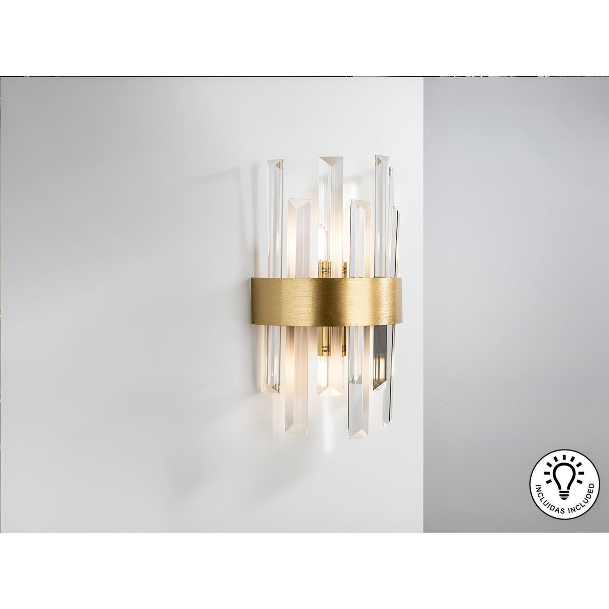 Grace 2 Light Glass Wall Light - Brushed Gold/Transparent