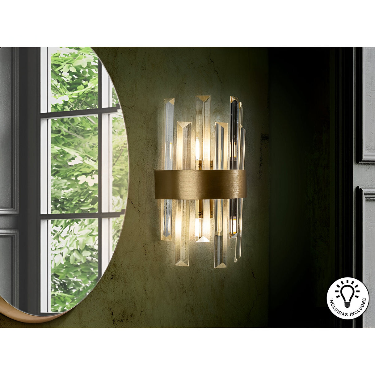 Grace 2 Light Glass Wall Light - Brushed Gold/Transparent