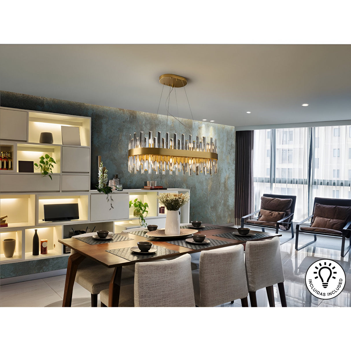 Grace 20 Light Glass Island Suspension - Brushed Gold