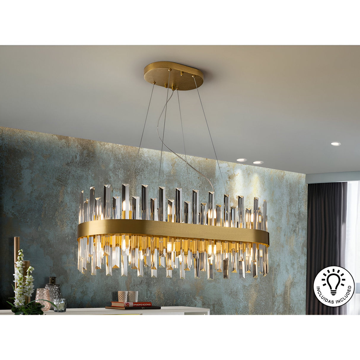 Grace 20 Light Glass Island Suspension - Brushed Gold