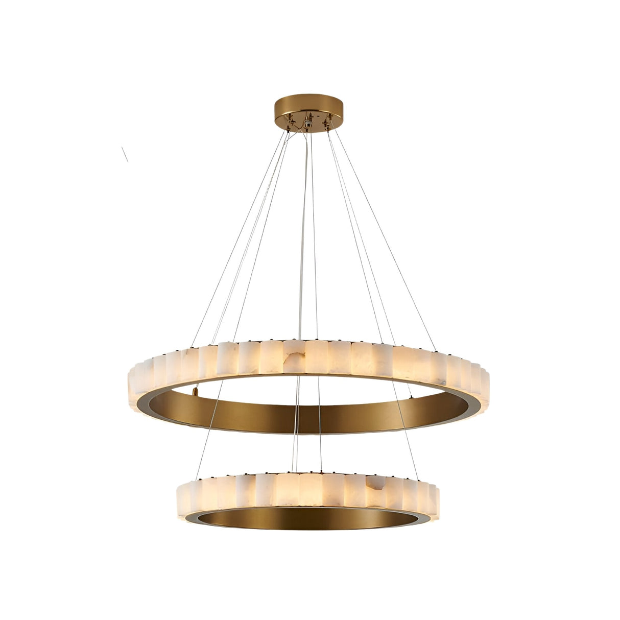 Lucenza LED 2 Tier Halo Ring Alabaster Chandelier – Brushed Brass & Soft White