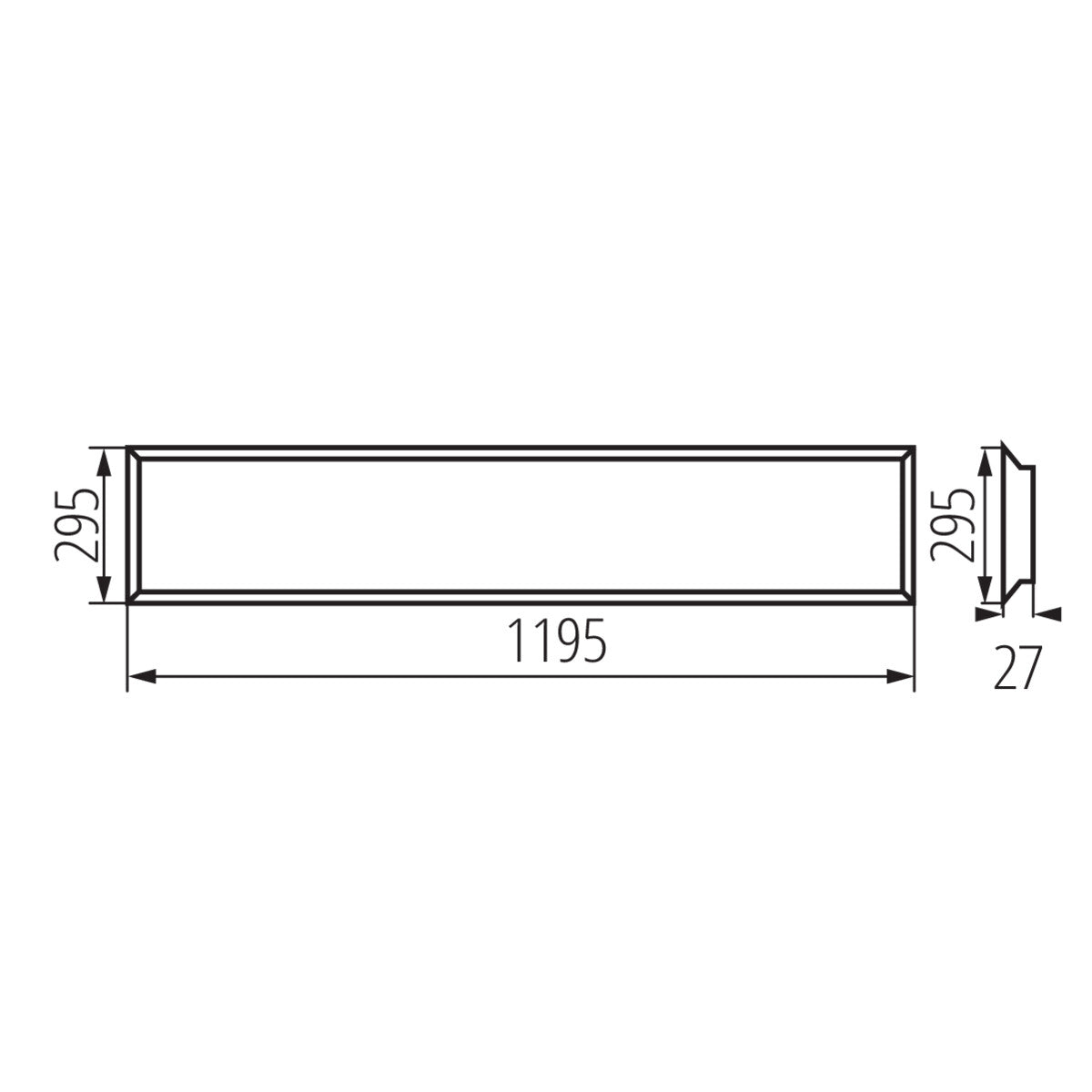Technical diagram and dimensions for Kanlux BLINGO U34W 4080 120N (1195×295×27 mm)