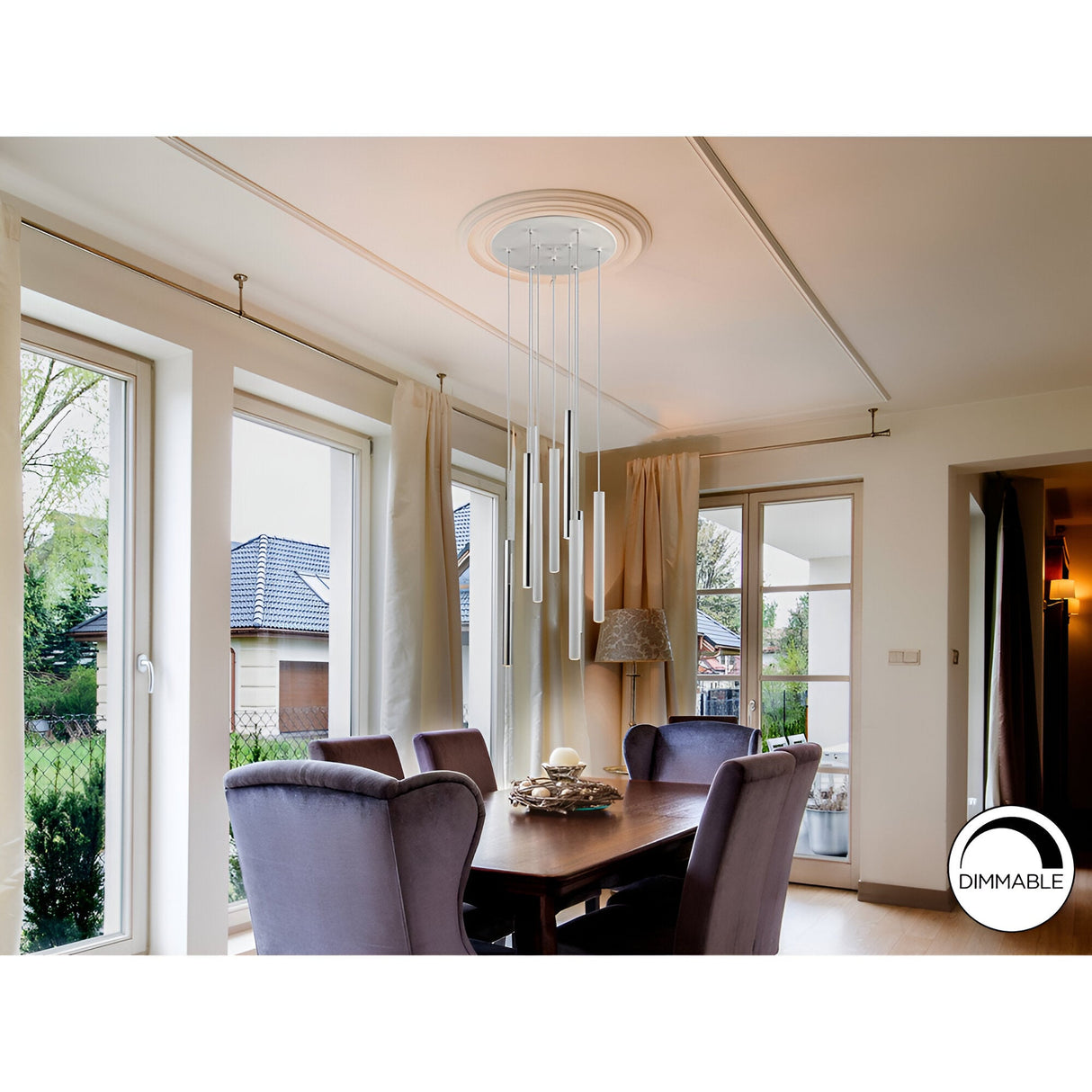 Varas 9 Light Dimmable LED Cluster Pendant Light 125W 3000K - White