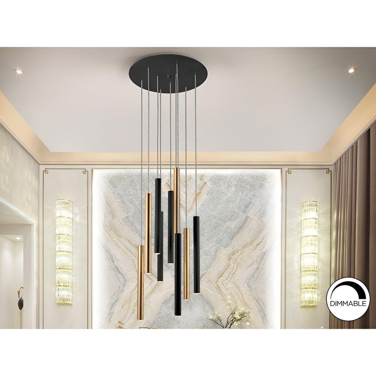 Varas 9 Light Dimmable LED Cluster Pendant Light 125W 3000K - Gold/Black